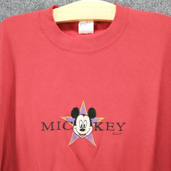 Velva Sheen Mens Embroidered Mickey Mouse Pullover Sweatshirt Red XL Vintage USA - Picture 3 of 12
